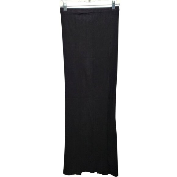 Haute Monde Black Ribbed Midi Skirt Front  Zipper Detail Adjustable Slit Size M - Picture 12 of 13
